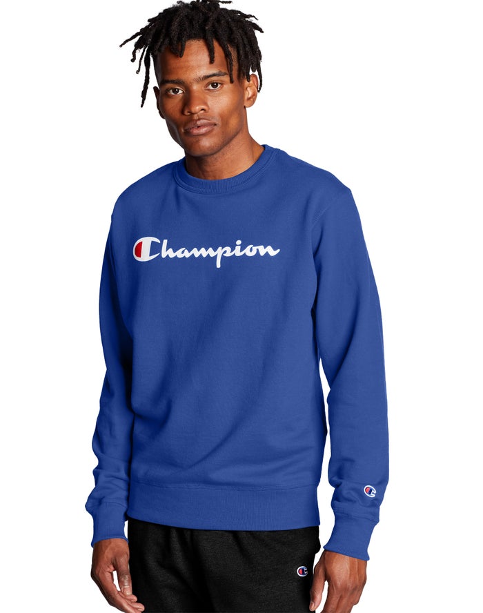 Sudadera Champion Hombre - Powerblend Fleece Crew Script Logo ( Azules ) 2915048-FZ